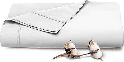 Pizuna Sabana encimera Cama 230 Algodon Blanco,Tejido Satinado de Lujo 100% algodón de Fibra Larga de 400 Hilos Sabana encimera Cama 230 cm (Lámina Plana Blanco - 1 Pieza)