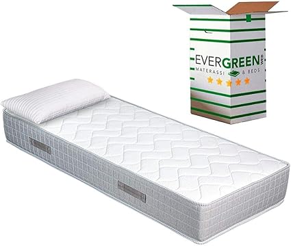 EVERGREENWEB - Colchón Individual 85x190 cm en Espumación Ergonómico Alto 25 cm con una Almohada Viscoelástica Gratis, Ortopédico, Funda Blanca con Tejido Hipoalergénico Antibacteriano Efecto Masaje