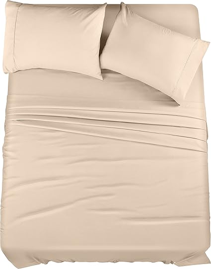 Utopia Bedding Juego de sábanas de Microfibra de 4 Piezas (Beige, Queen)