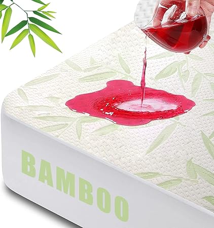 Protector de colchón de rayón impermeable tamaño King hecho de bambú refrescante, sábana bajera de bolsillo profundo, almohadilla de colchón hipoalergénica, funda de cama de aire 3D para un sueño