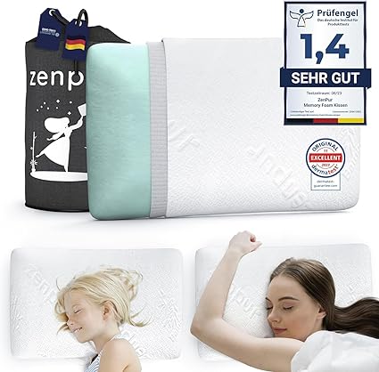 ZenPur Almohada para Dormir Boca Abajo – Almohada de Memory Foam de 6 cm, Almohada Ergonómica y Plana para Dormir Boca Abajo, Almohada para el Sueño, 40x60 cm
