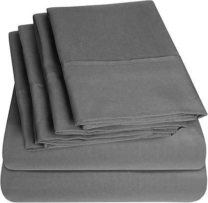 Sweet Home Collection - Juego de sábanas, 4 Piezas, 1500 Hilos, Calidad egipcia, sábana Bajera con Esquinas amplias, Gris, Matrimonio