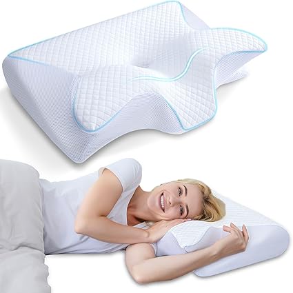 HOMCA Almohada Cervical, 2 en 1 Almohada Ergonómico Espuma de Memoria Almohada Ortopedica para Soporte de Cabeza/Cuello/Hombro, Relajación y Alivio del Estrés, 60x40x11/13cm