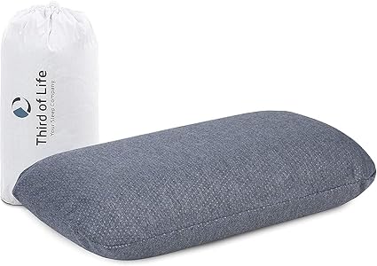 Third of Life Almohada de Viaje Volar Quickdry | Almohada Pequeña Ergonómica Viscoelástica | Funda Gris con Termorregulación y Secado Rápido | Cojín pequeño Tren, avión y Coche | Almohada Camping