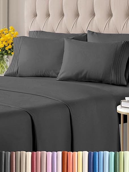 Juego de sábanas para cama de matrimonio – Color blanco – Sábana bajera ajustable, 4 fundas de almohada – Bolsillos – Microfibra – Más suave que algodón egipcio – Colección e sábanas Hotel Luxury – Antiarrugas