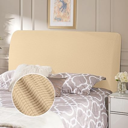 TAOCOCO Funda para cabecero de cama, cubrecabecero de cama de matrimonio, cabecero acolchado con funda elástica antipolvo lavable, beige, 120-140 cm