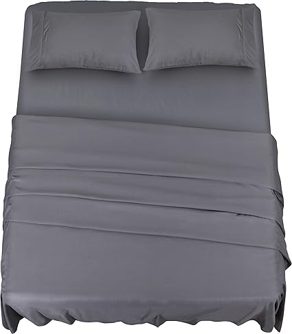 Utopia Bedding Juego de Sabanas 4 Piezas 150x200 - Poliéster Microfibra Cepillada - Sábana Bajera, Sábana Plana y 2 Fundas de Almohada (Cama 150, Gris)