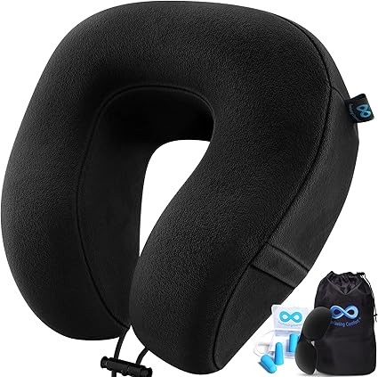 Everlasting Comfort Almohada de Viaje de Espuma viscoelástica - Almohada de Cuello Cervical - Accesorios de avión y Descanso para el Cuello (Negro)