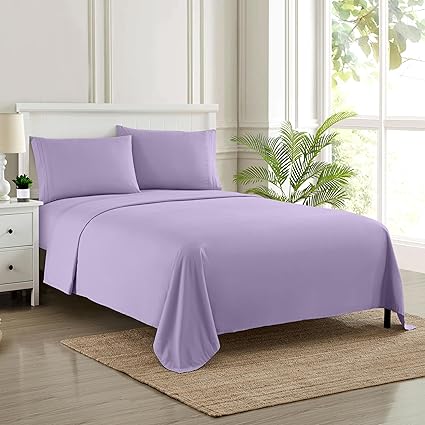 Sweet Home Collection 1500 Hilos 4 Piezas Calidad Egipcio Bolsillo Profundo Juego de sábanas, Completa, Beige, Morado Claro, Matrimonio Doble
