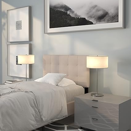 Flash Furniture Muebles Flash Cabecero tapizado, Tela de Espuma de Metal de poliéster, Beige, Doble, Cama Individual
