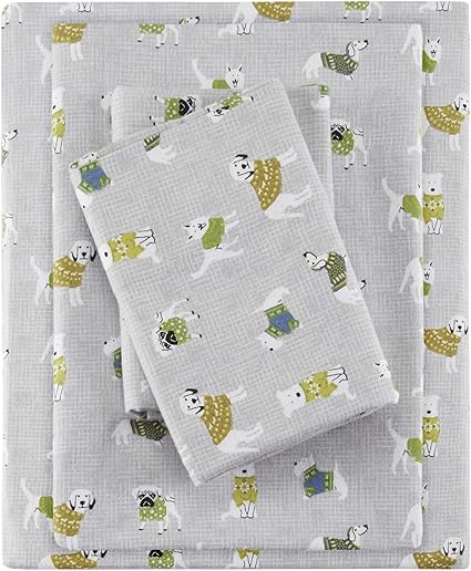 SLEEP PHILOSOPHY True North Cozy - Juego de sábanas de Franela cálida 100% algodón, Estampado novedoso, Animales, Estrellas, Lindo, Ultra Suave, para Clima frío, Individual, Perros Grises, 3 Piezas