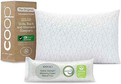 Almohada viscoelástica QUEEN de Coop Home Goods con cubierta de bambú, fabricada en los Estados Unidos.