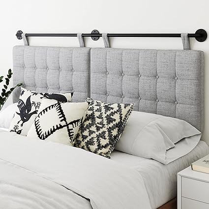 Nathan James Harlow Cabecero de Pared, Tela de Madera de Metal, Gris/Negro, Matrimonio