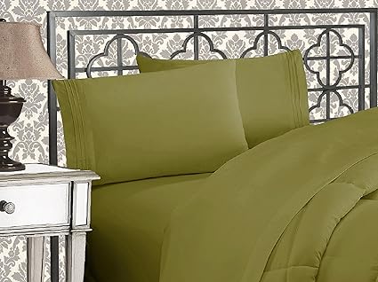 Elegant Comfort Lujoso Juego de sábanas de 1500 Hilos de Calidad egipcia, Tres líneas Bordadas, Suaves, 4 Piezas, Resistente a Las Arrugas y a la decoloración, King, Verde Salvia