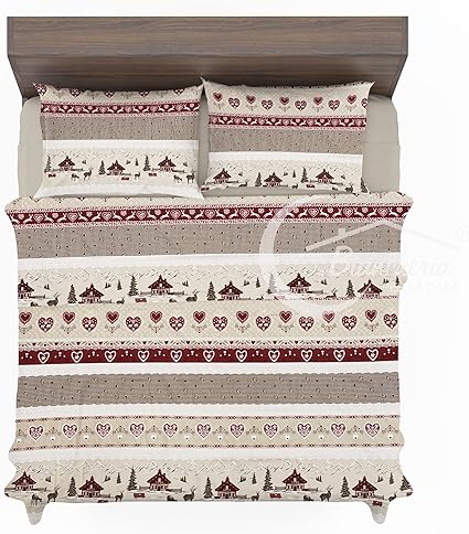 Tex family Valbadia - Juego completo de sábanas de invierno de franela antipíldoras de estilo tirolés de puro algodón, 1 plaza y media