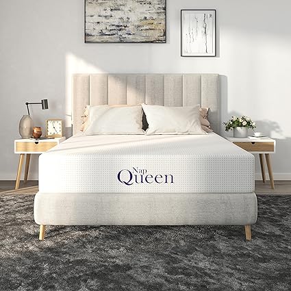 NapQueen Colchón de tamaño matrimonial de 8 pulgadas, colchón de espuma viscoelástica de carbón de bambú, cama en una caja